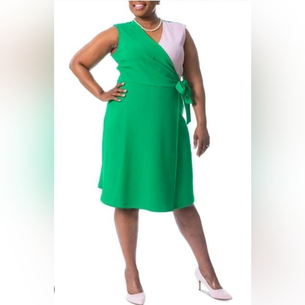 Kasper Surplice Ruched Sheath Side-Tie Midi Dress Plus Size XXL